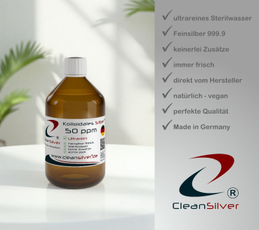 CleanSilver Kolloidales Silber 50ppm 500ml info