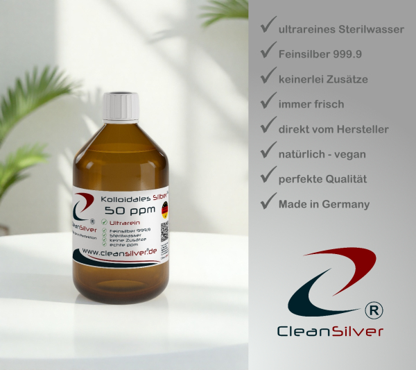 CleanSilver Kolloidales Silber 50ppm 500ml info