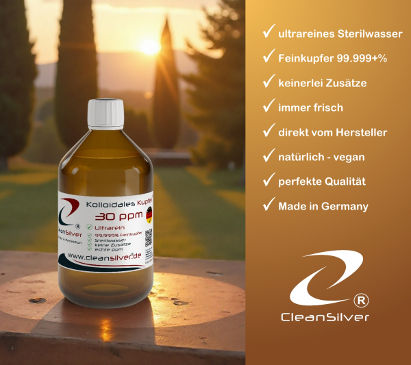 CleanSilver kolloidales Kupfer 30ppm 500ml info