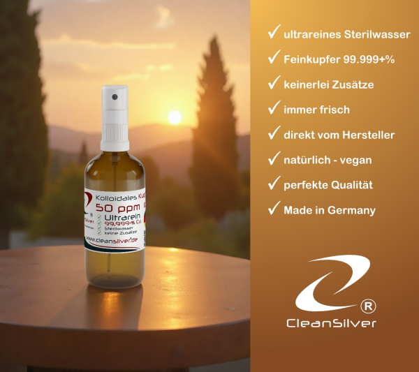 CleanSilver kolloidales Kupfer 50ppm 100ml Spray info