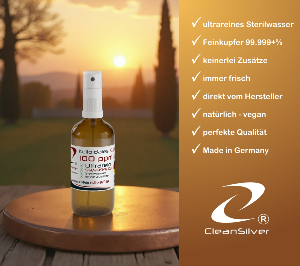 CleanSilver kolloidales Kupfer 100ppm 100ml Spray info