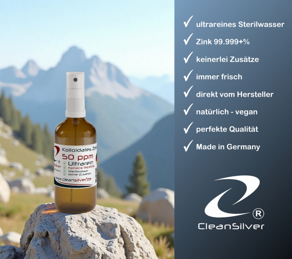 CleanSilver kolloidales Zink 50ppm 100ml Spray info