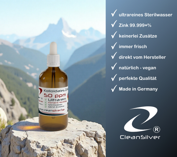 CleanSilver kolloidales Zink 50ppm 100ml Pip info
