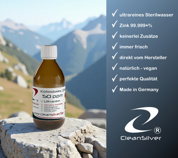 CleanSilver kolloidales Zink 50ppm 250ml info