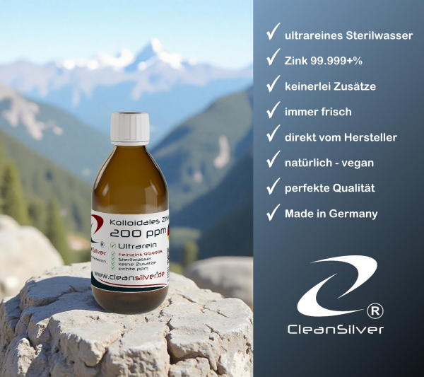 CleanSilver kolloidales Zink 200ppm 250ml info